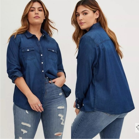 Torrid Women’s Size 3X Taylor Medium Wash Denim Button-Down Shirt - Picture 10 of 10